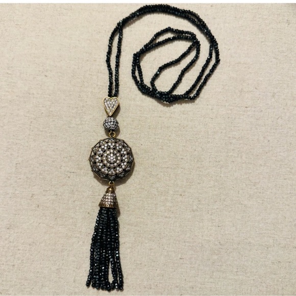 Grand Bazaar Jewelry - Grand Bazaar | Necklace | Pyrite CZ Sunburst Tassel Necklace